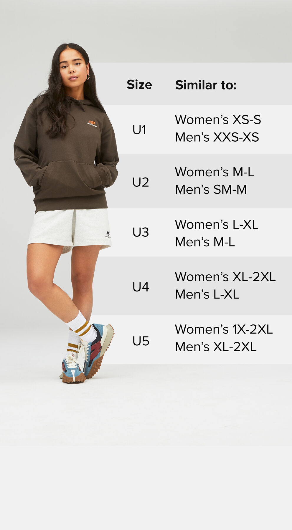 Two people standing on both sizes of our new sizing chart.